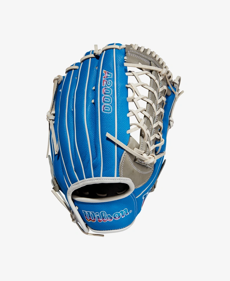 Blue and cheap white baseball gloves