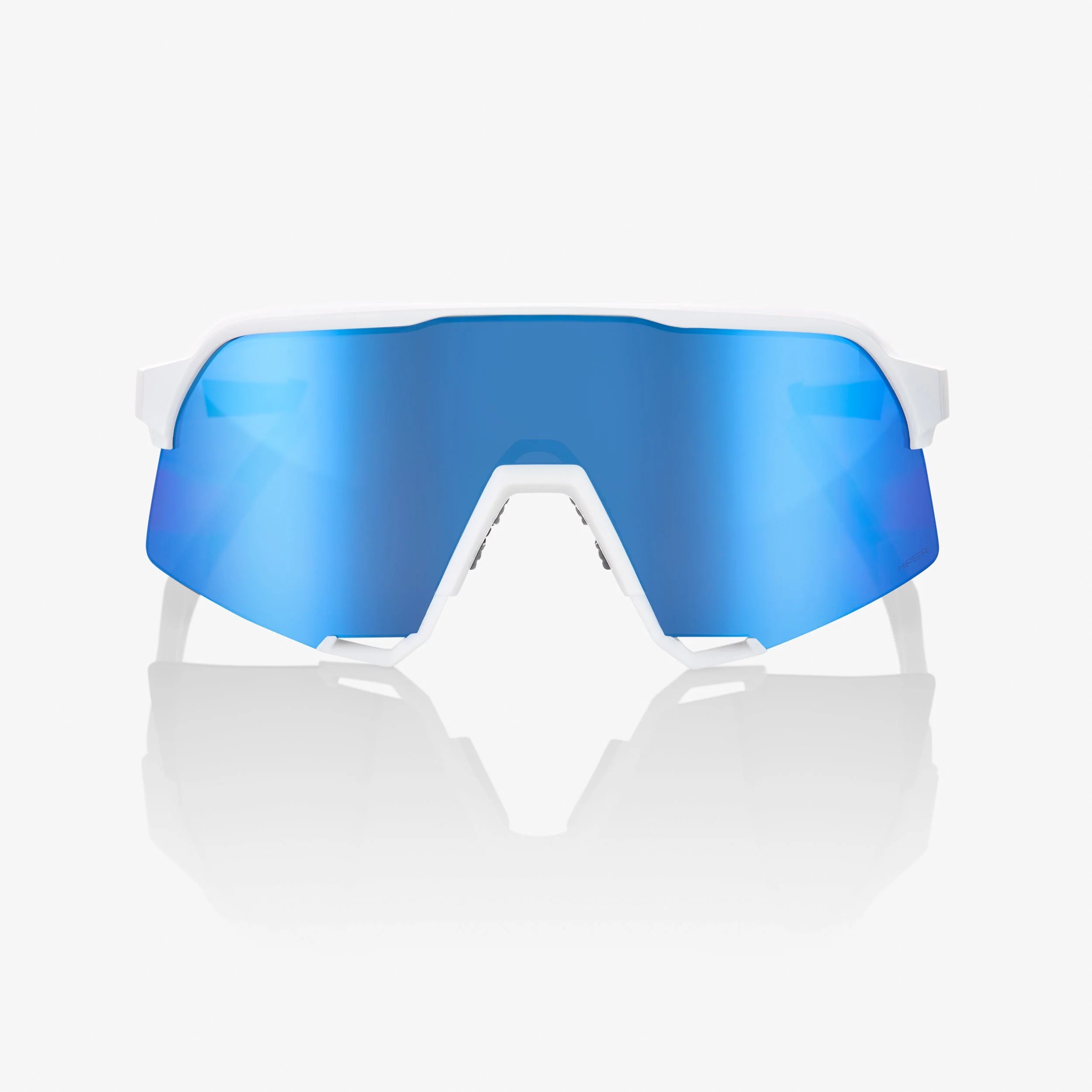 100% S3 Matte White Sunglasses - Hiper Blue Mirror Lens
