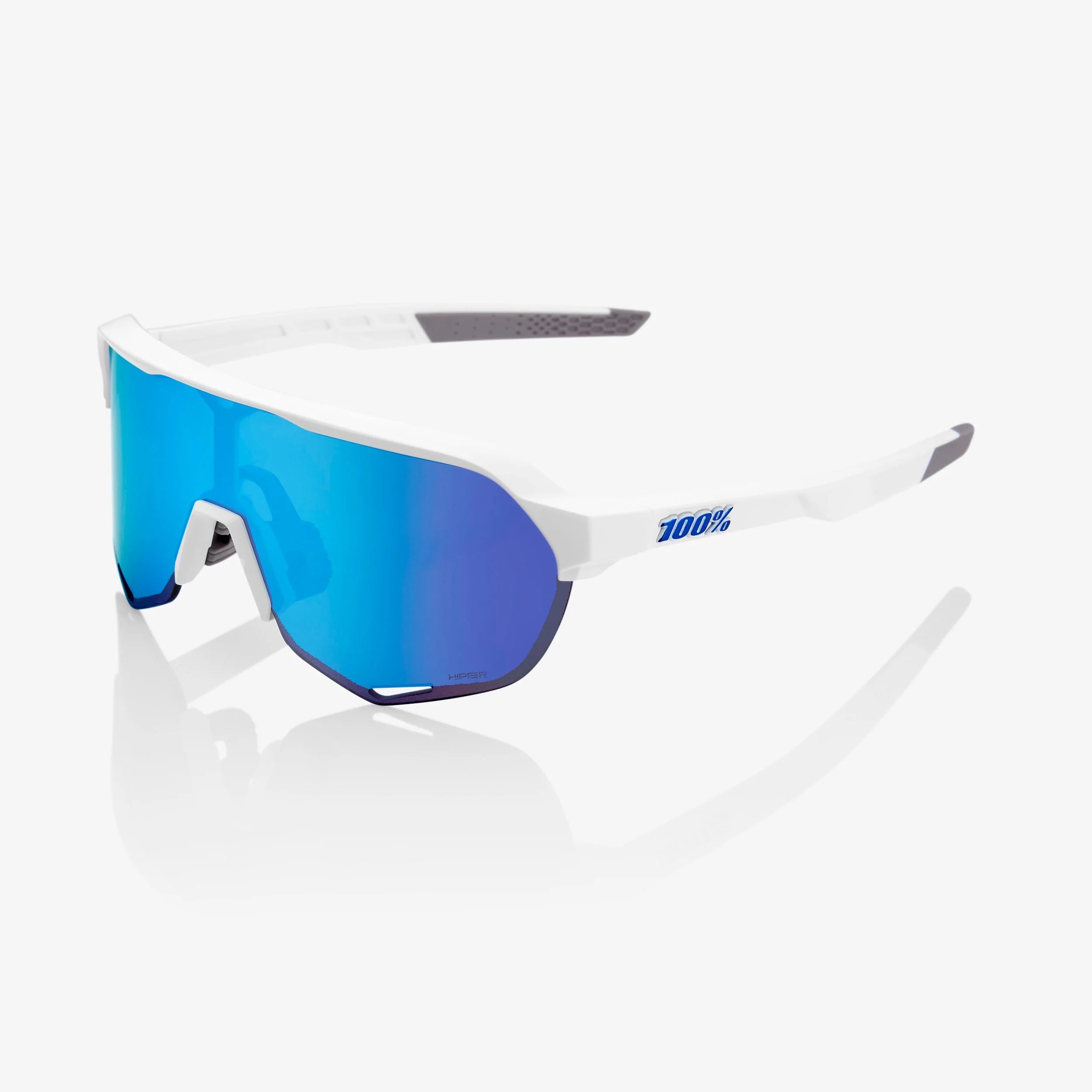 100% S2 Matte White Sunglasses - Hiper Blue Mirror Lens