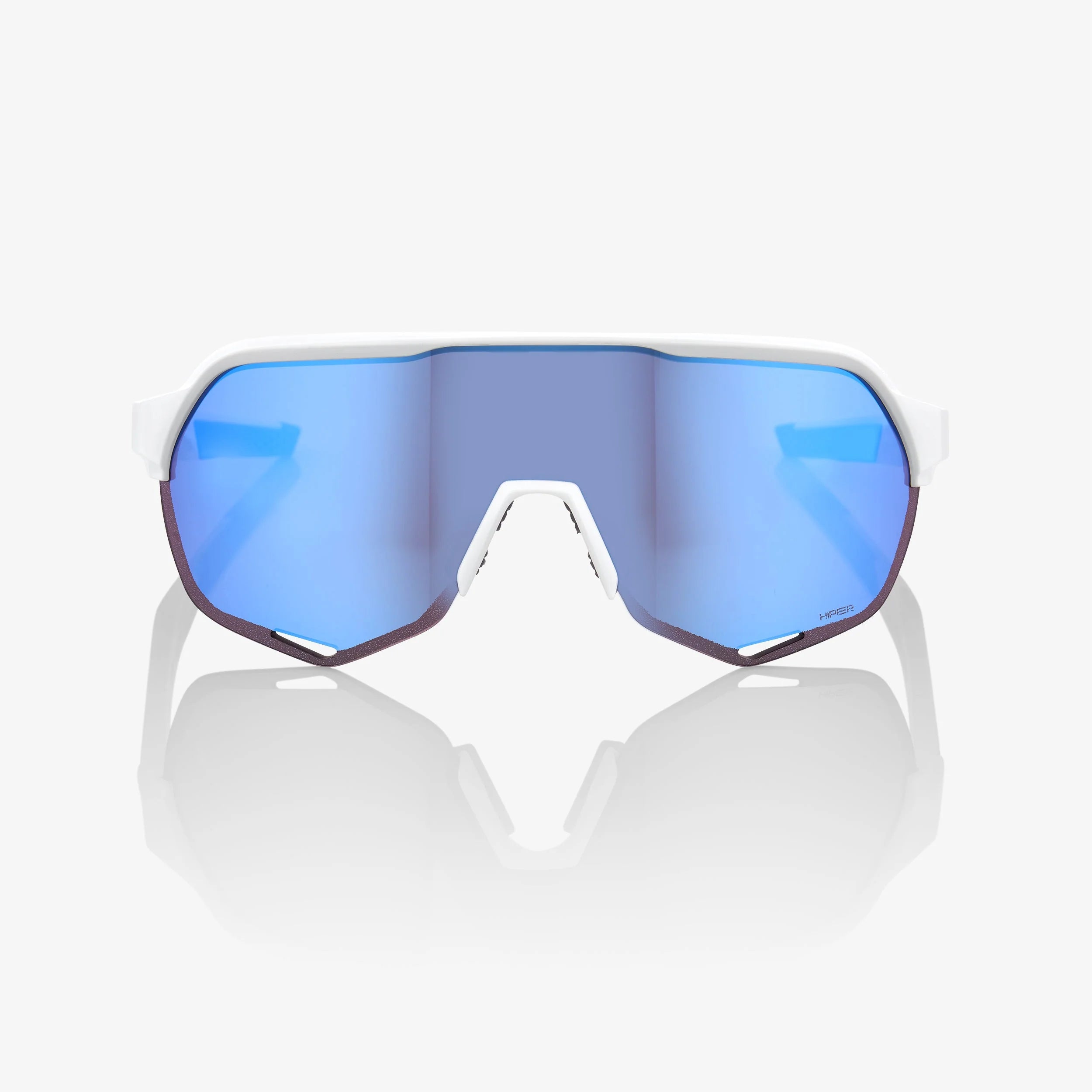 100% S2 Matte White Sunglasses - Hiper Blue Mirror Lens