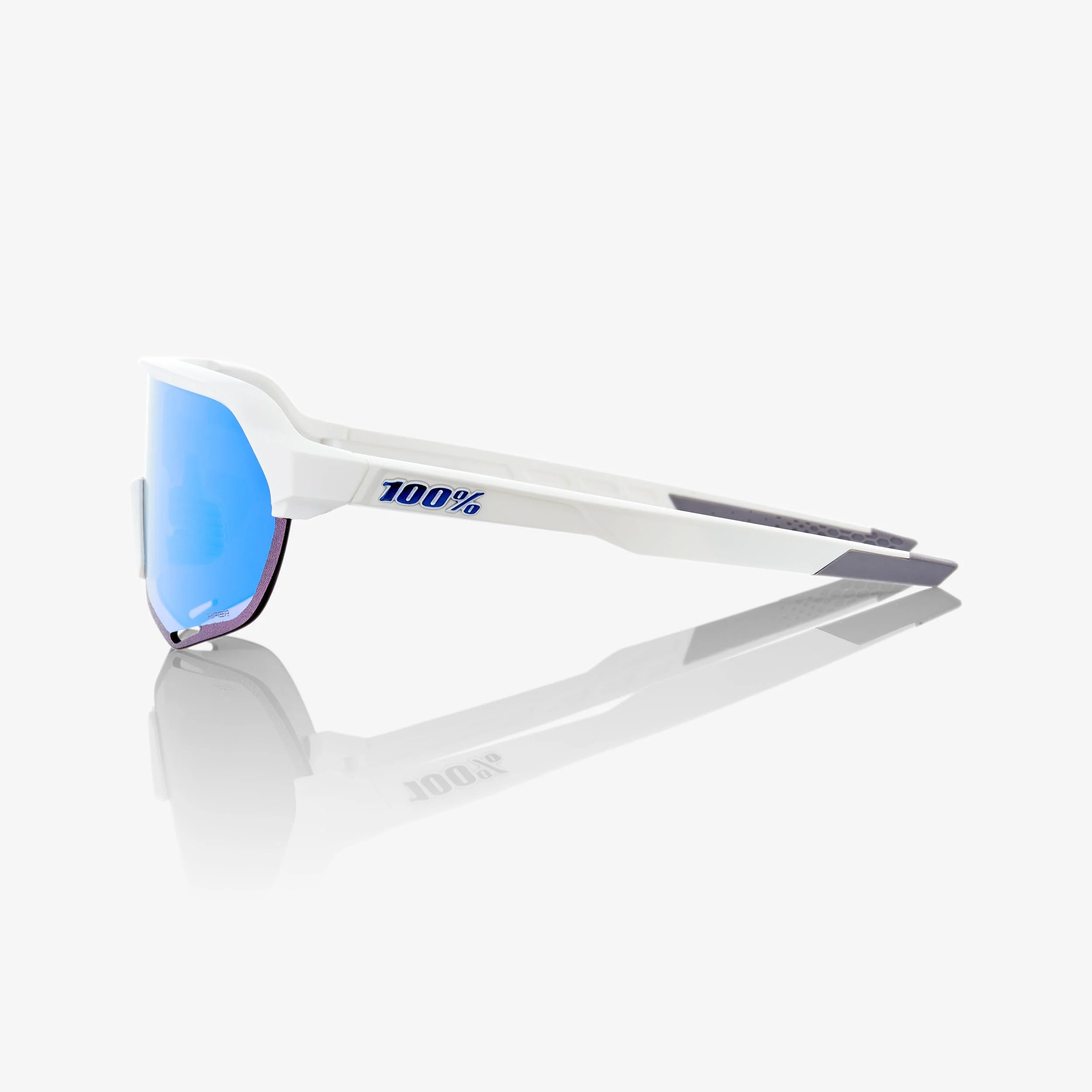 100% S2 Matte White Sunglasses - Hiper Blue Mirror Lens