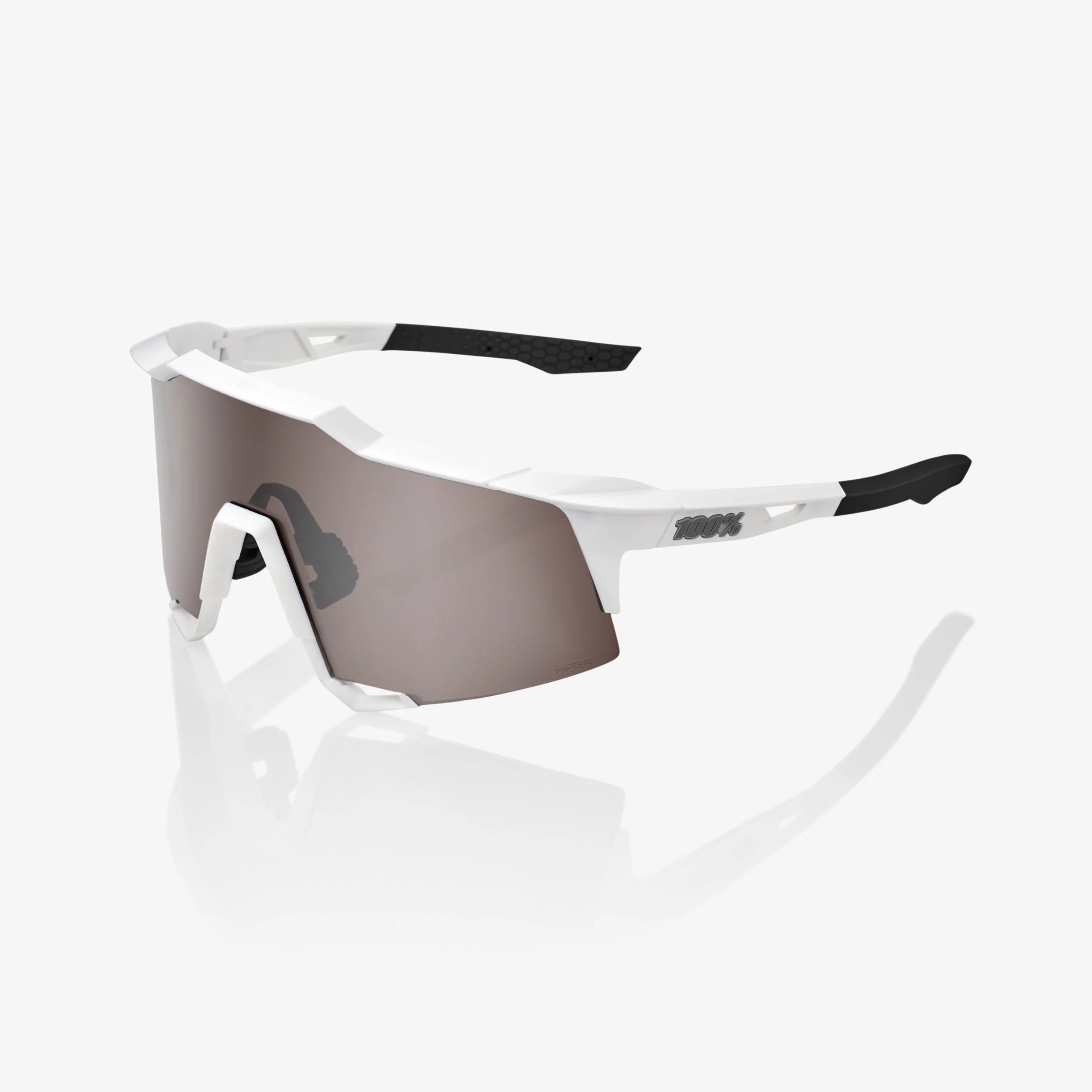 100% Speedcraft  Matte White Sunglasses - Hiper Silver Mirror Lens