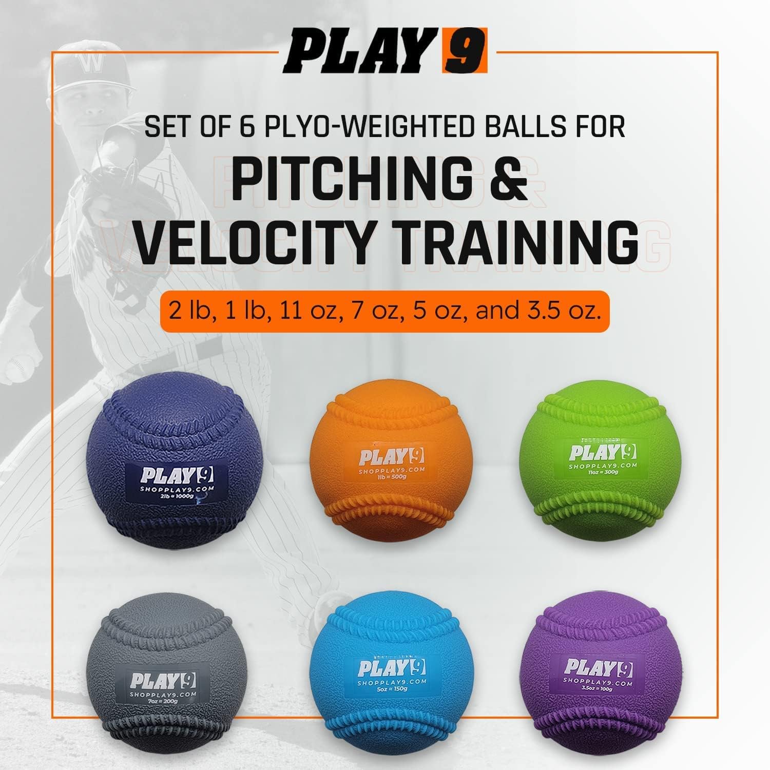 Play 9 Baseball Weighted Plyo Balls (6 Pack) - With Seams