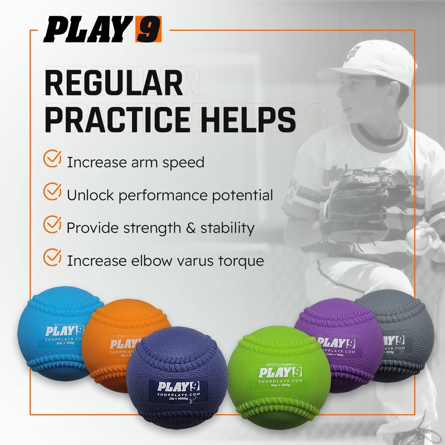 2024 Play 9 Baseball Weighted Plyo Balls (6 Pack) - With Seams