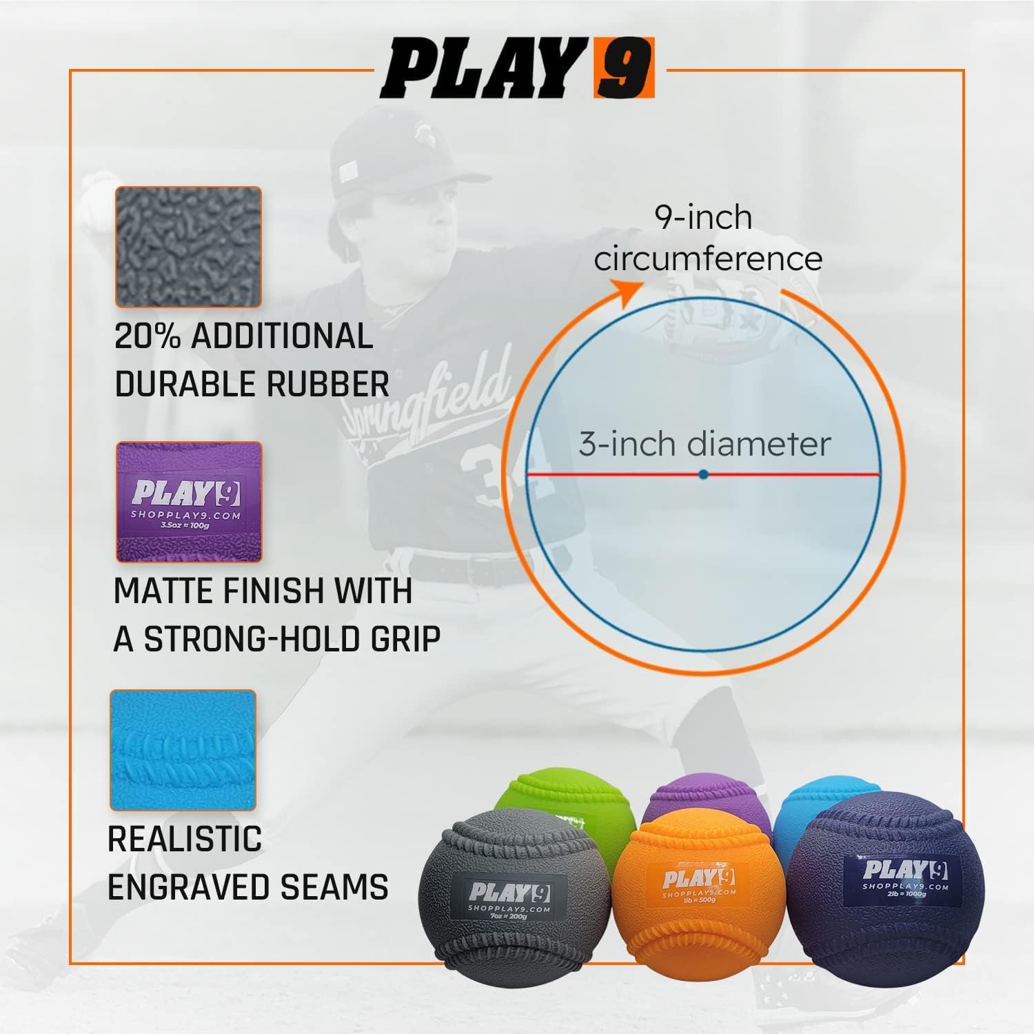 2024 Play 9 Baseball Weighted Plyo Balls (6 Pack) - With Seams