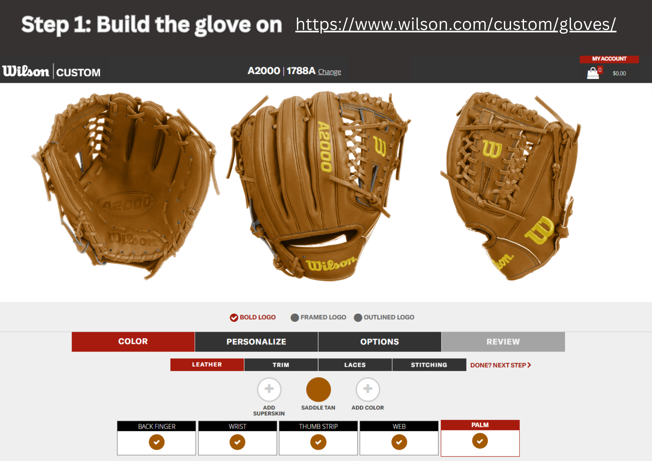 BB GLOVE WILSON A2000 CUSTOM GLOVE BUILD BS24