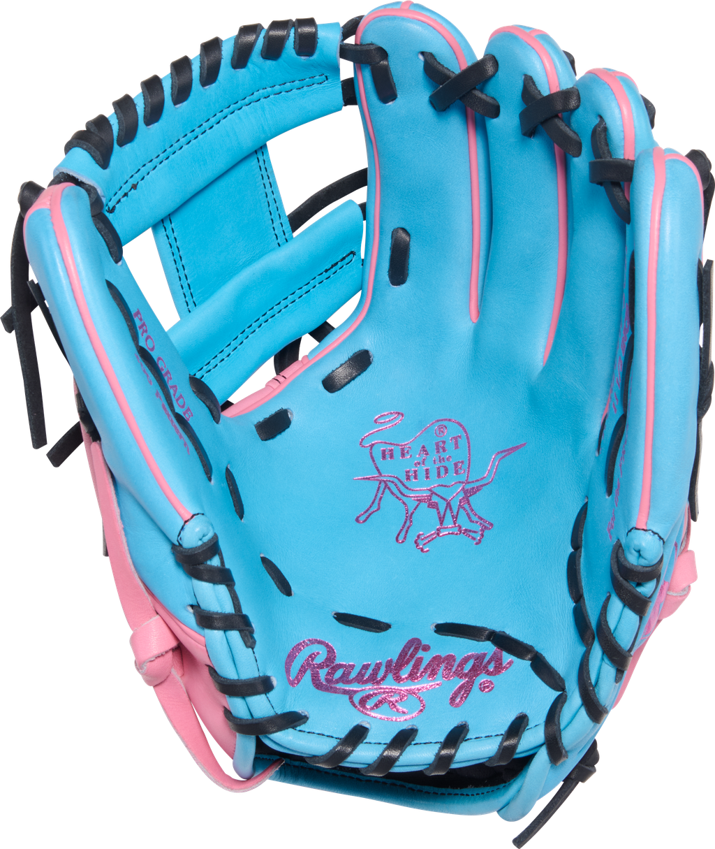 2026 Rawlings Heart of the Hide 11.5" Infield Baseball Glove Right Hand Throw PROR204W-2CBP - Columbia Blue / Pink