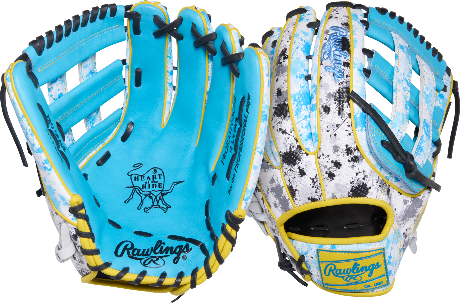 2026 Rawlings Heart of the Hide 12.75" Outfield Baseball Glove PROR3319-6CBB Columbia Blue / Splatter