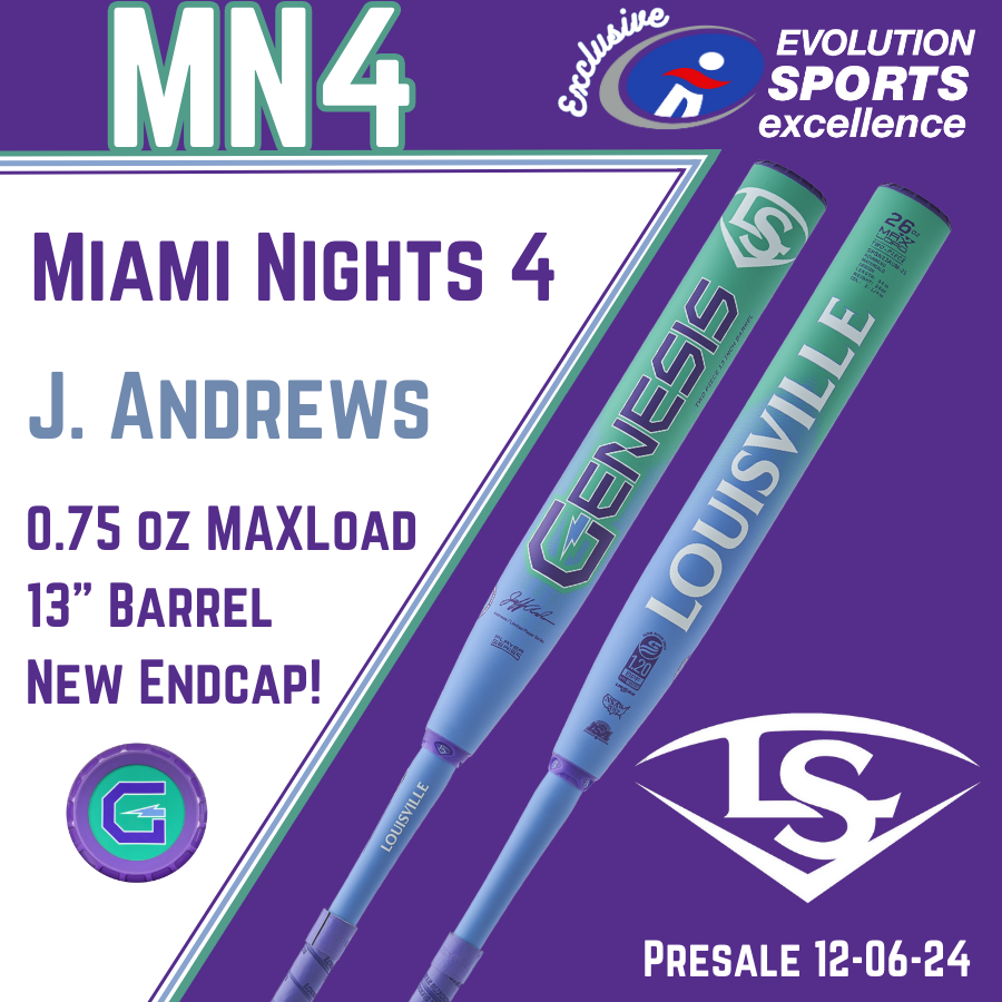 2025 Louisville Slugger Genesis Miami Nights 4 MN4 2-Piece Maxload (0.75 oz) 13" Slo-Pitch Bat