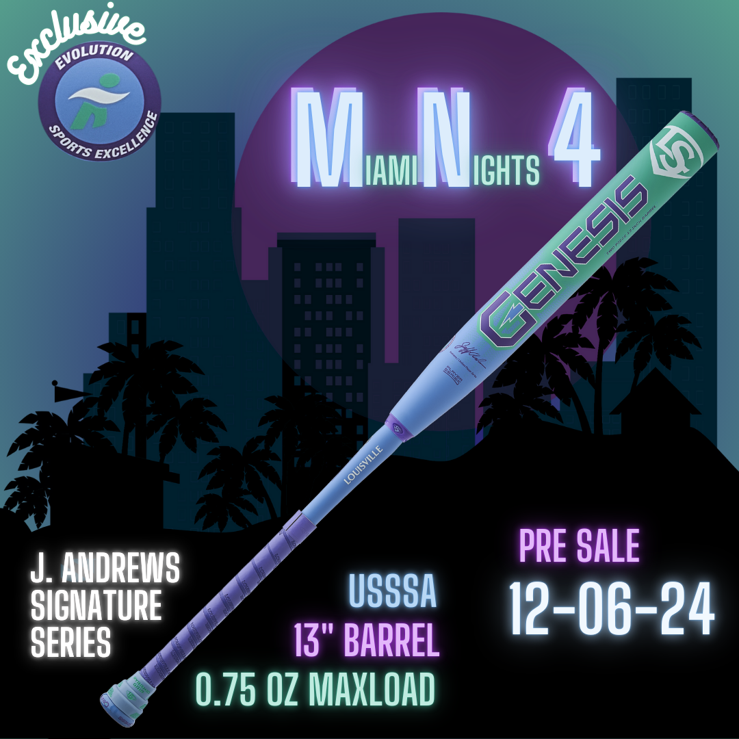 2025 Louisville Slugger Genesis Miami Nights 4 MN4 2-Piece Maxload (0.75 oz) 13" Slo-Pitch Bat