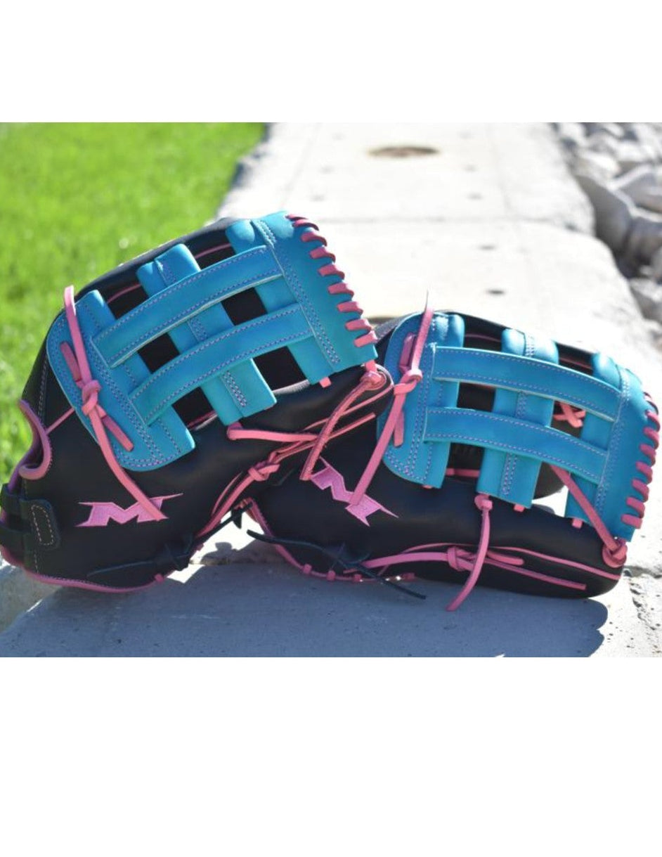 2026 Miken Pro Series 14" Outfield Slo-Pitch Glove PRO140-BTEP - Black / Teal / Pink
