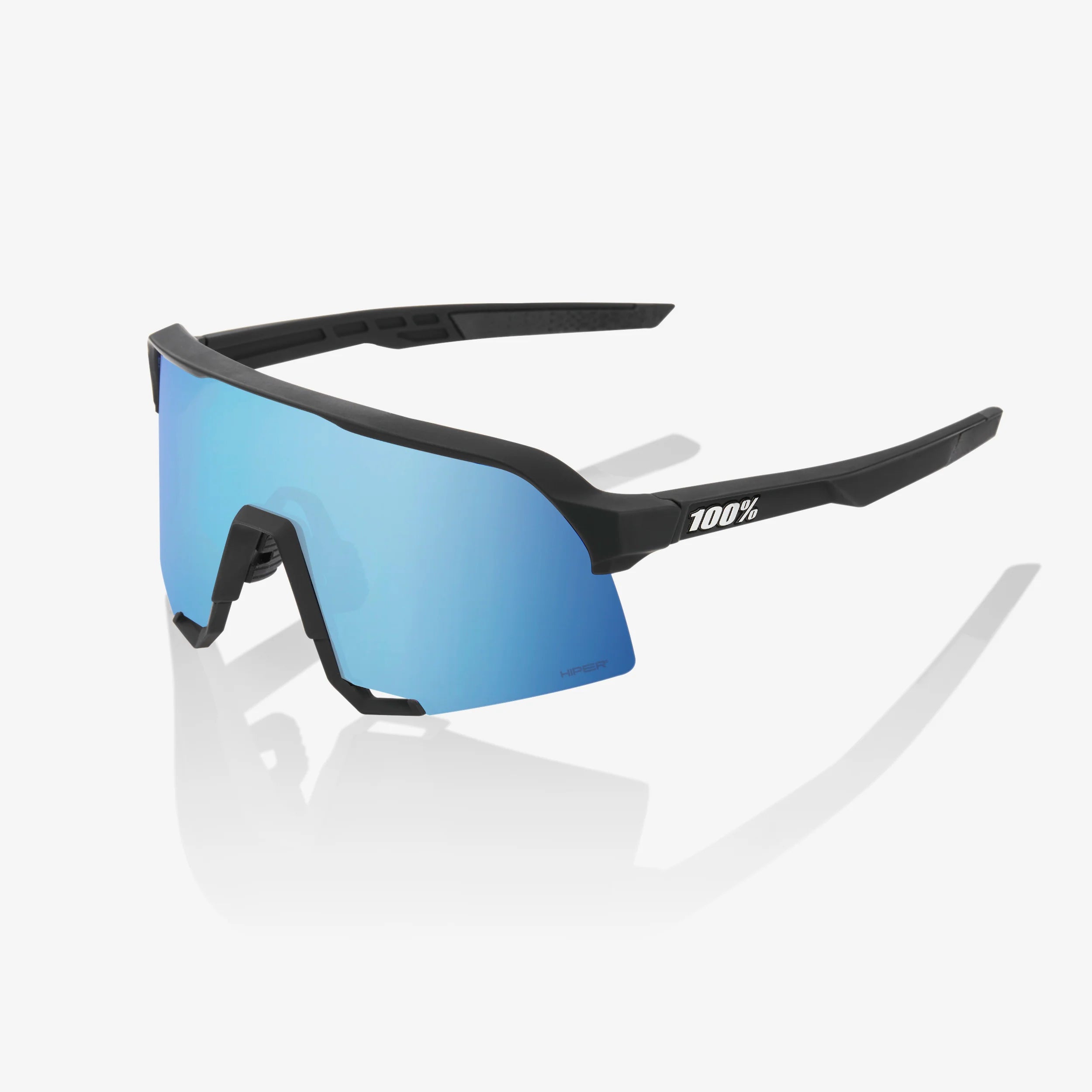 100% S3 Matte Black Sunglasses - Hiper Blue Mirror Lens