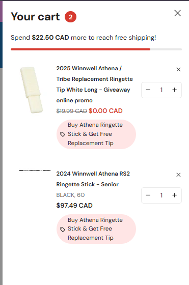 2025 Winnwell Athena / Tribe Replacement Ringette Tip White Long - Giveaway online promo
