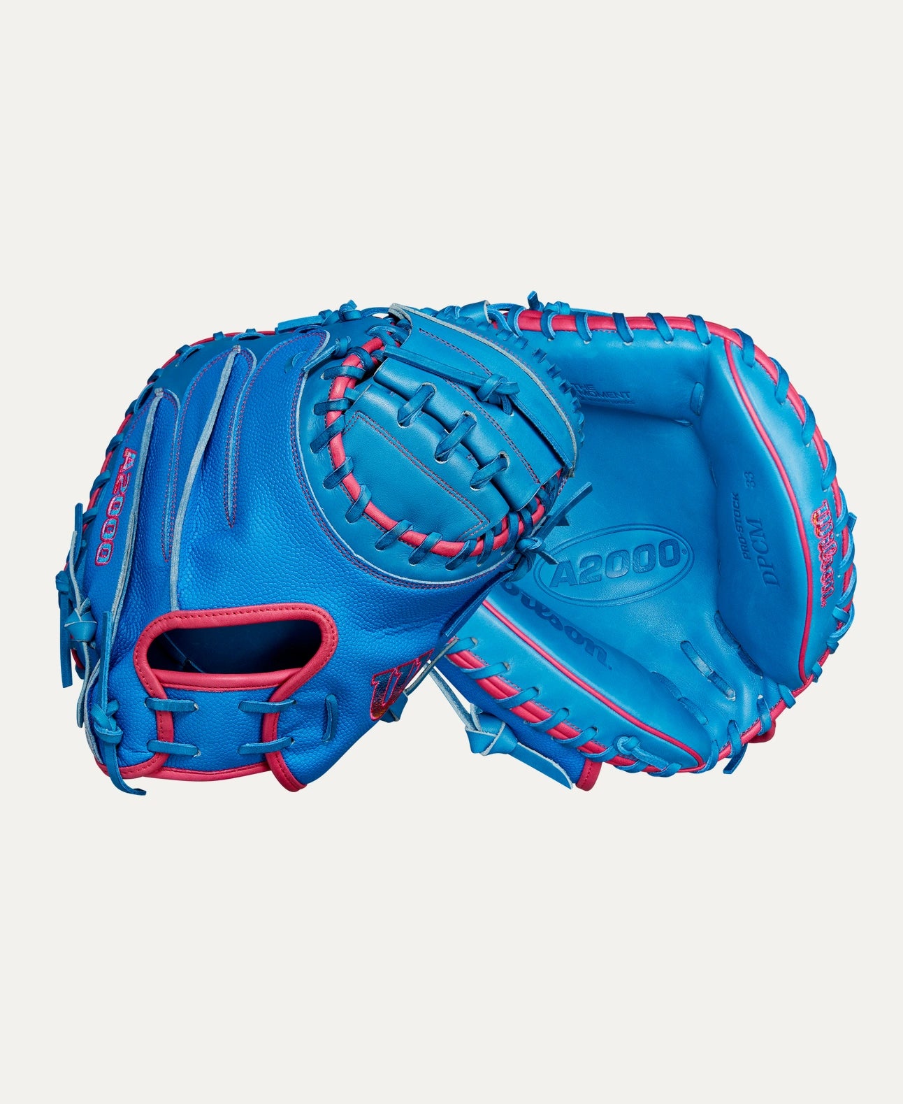 Gant de receveur Wilson A2000 CM33SS 2026, 84 cm, main droite, bleu marine/bleu ciel