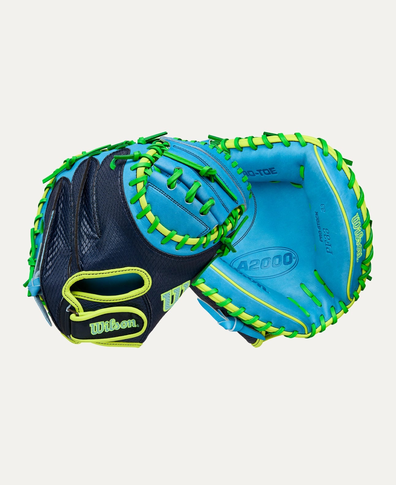 2025 Wilson A2000 Fall PF33SS 33" Catchers Baseball Glove Right Hand Throw-Skyblue/Navy SS/Yellow/Green