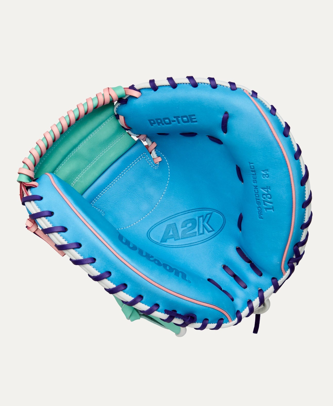 2025 Wilson A2K Fall 1734 34" Catchers Baseball Glove Right Hand Throw - Skyblue-Seafoam-Purple-Pink