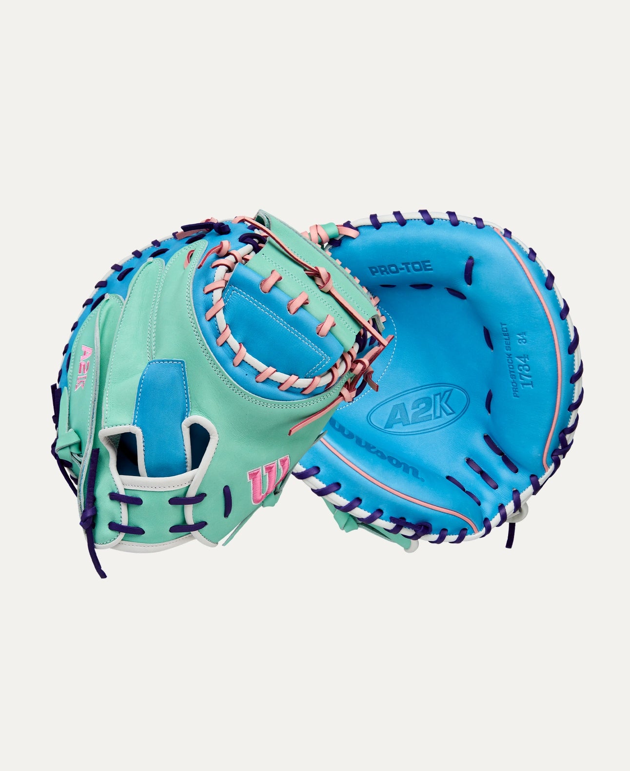 2025 Wilson A2K Fall 1734 34" Catchers Baseball Glove Right Hand Throw - Skyblue-Seafoam-Purple-Pink