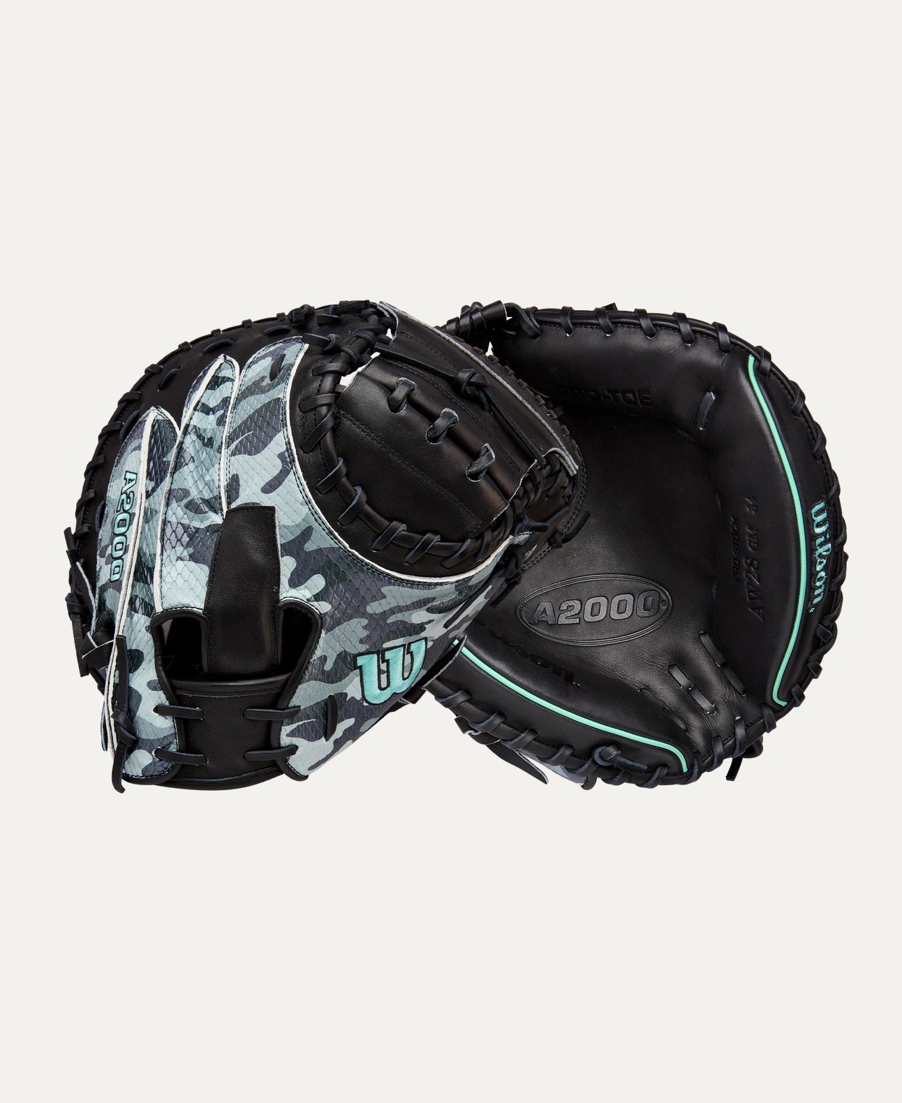 2025 Wilson A2000 Austin Wells Fall AW28 34" Catchers Baseball Glove Right Hand Throw-Black Camo SS/Seafoam