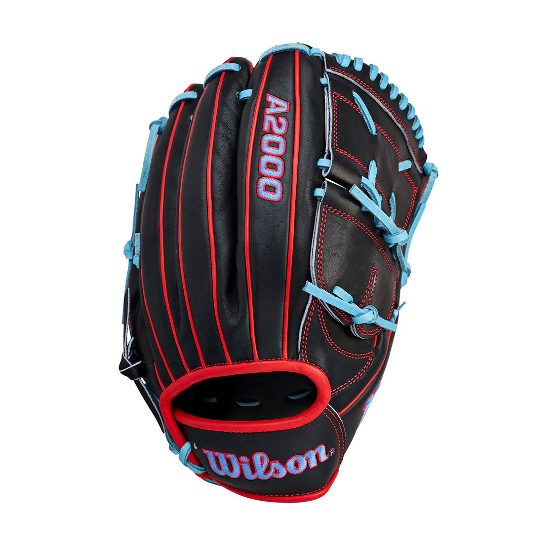 Gant de baseball Wilson A2000 B25 12,5" pour lanceur droitier (2026) - Noir / Rouge / Bleu ciel