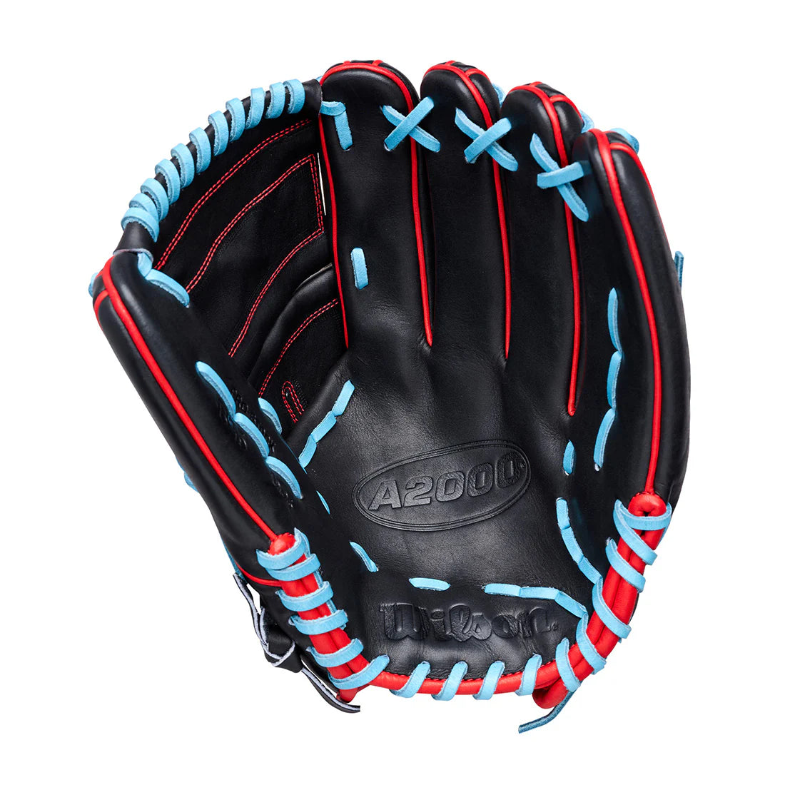 Gant de baseball Wilson A2000 B25 12,5" pour lanceur droitier (2026) - Noir / Rouge / Bleu ciel