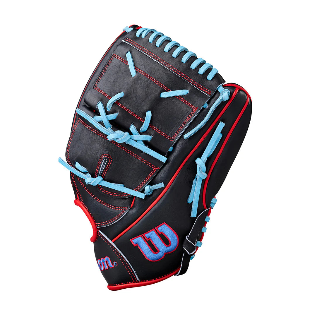 Gant de baseball Wilson A2000 B25 12,5" pour lanceur droitier (2026) - Noir / Rouge / Bleu ciel