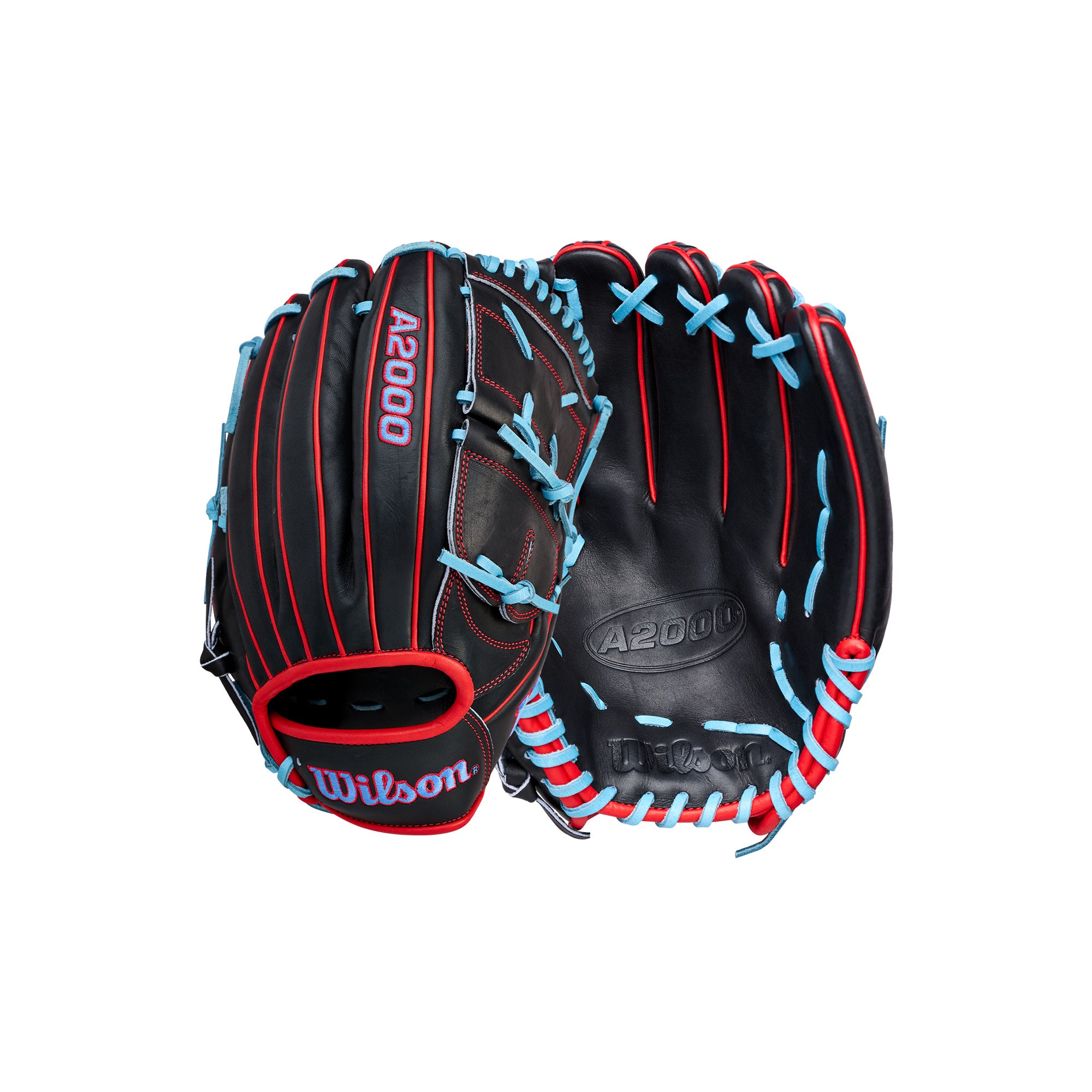 Gant de baseball Wilson A2000 B25 12,5" pour lanceur droitier (2026) - Noir / Rouge / Bleu ciel
