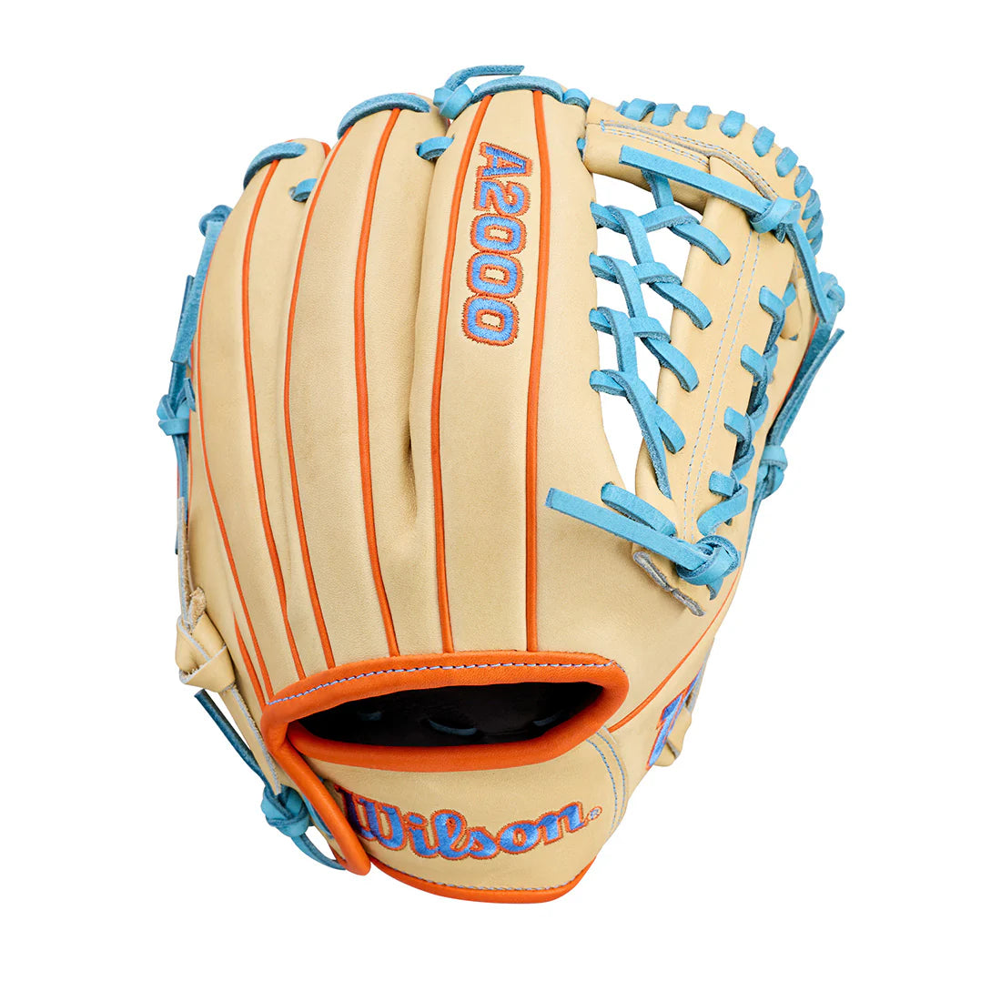 Gant de baseball utilitaire Wilson A2000 PF89 29,2 cm (11,5 po), lancer main droite, blond/orange/bleu ciel, 2026