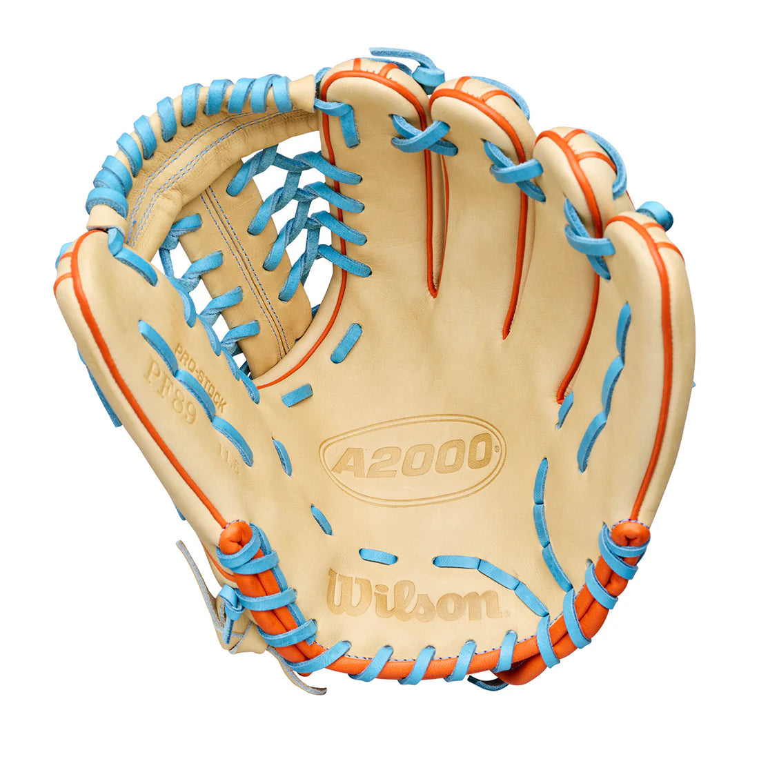 Gant de baseball utilitaire Wilson A2000 PF89 29,2 cm (11,5 po), lancer main droite, blond/orange/bleu ciel, 2026