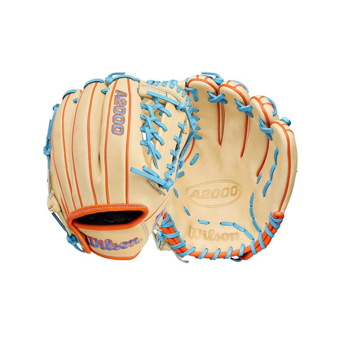 Gant de baseball utilitaire Wilson A2000 PF89 29,2 cm (11,5 po), lancer main droite, blond/orange/bleu ciel, 2026