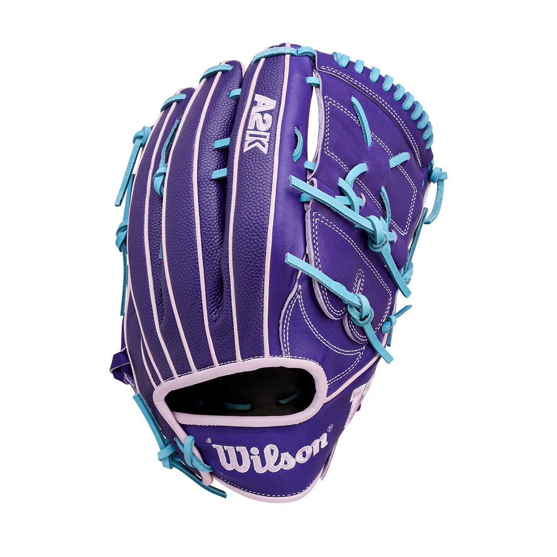 Gant de baseball polyvalent Wilson A2K B75SS 2026, 12,75 pouces, pour droitier, violet/bleu ciel