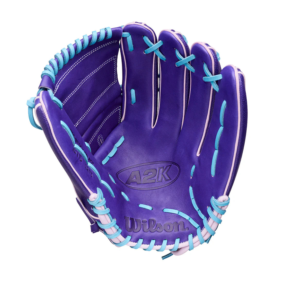Gant de baseball polyvalent Wilson A2K B75SS 2026, 12,75 pouces, pour droitier, violet/bleu ciel
