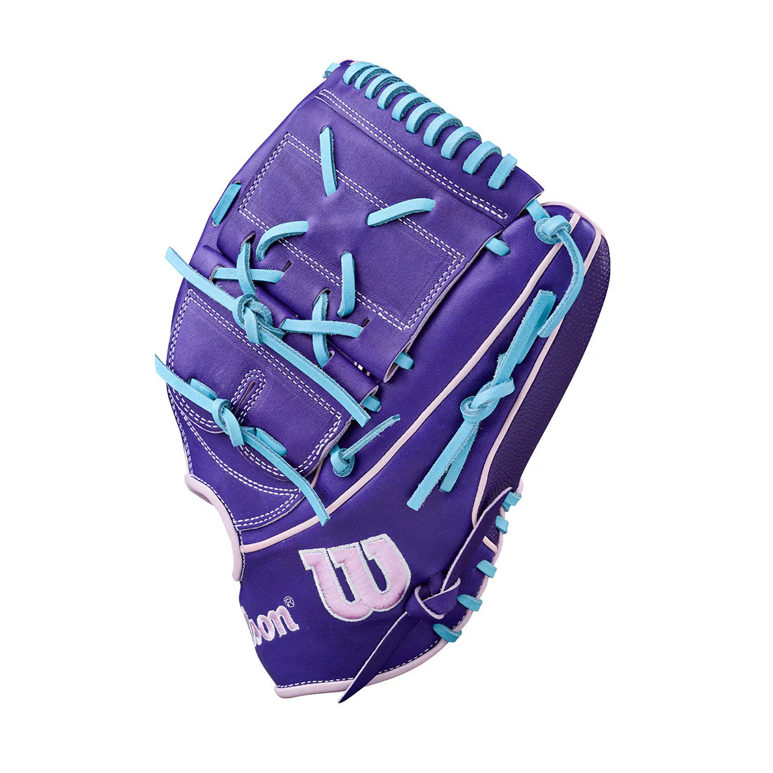 Gant de baseball polyvalent Wilson A2K B75SS 2026, 12,75 pouces, pour droitier, violet/bleu ciel