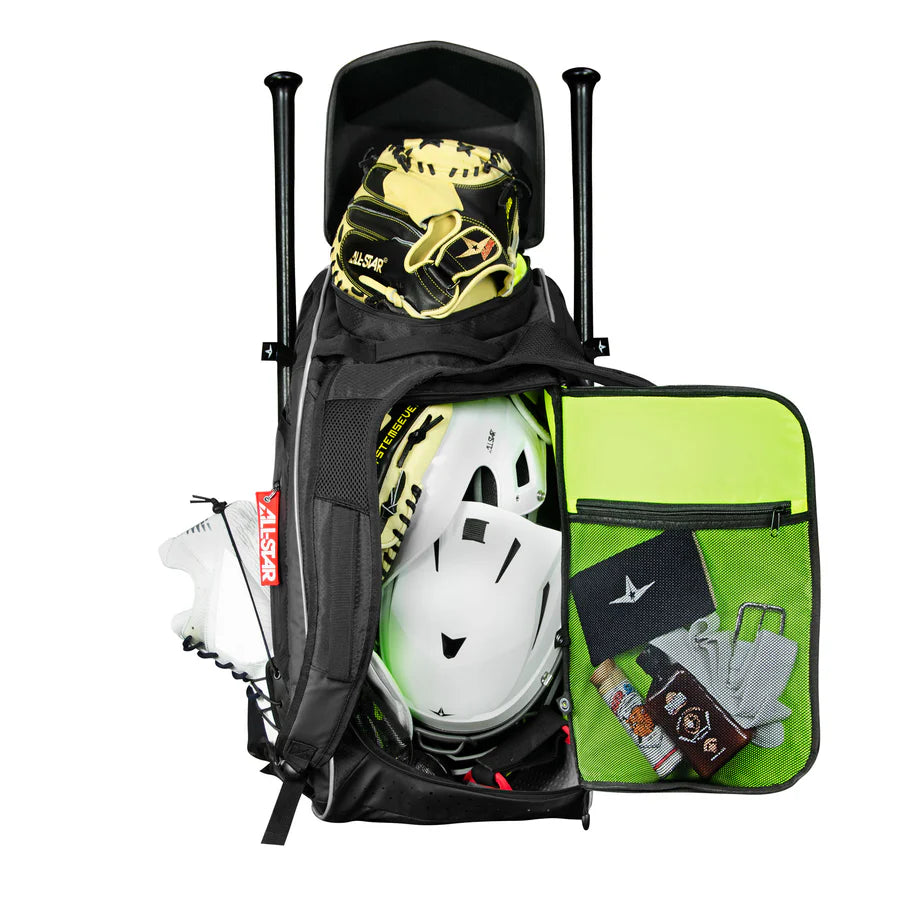 2025 All Star MVP Pro Dual Hybrid Catchers Batpack With Glove Vault