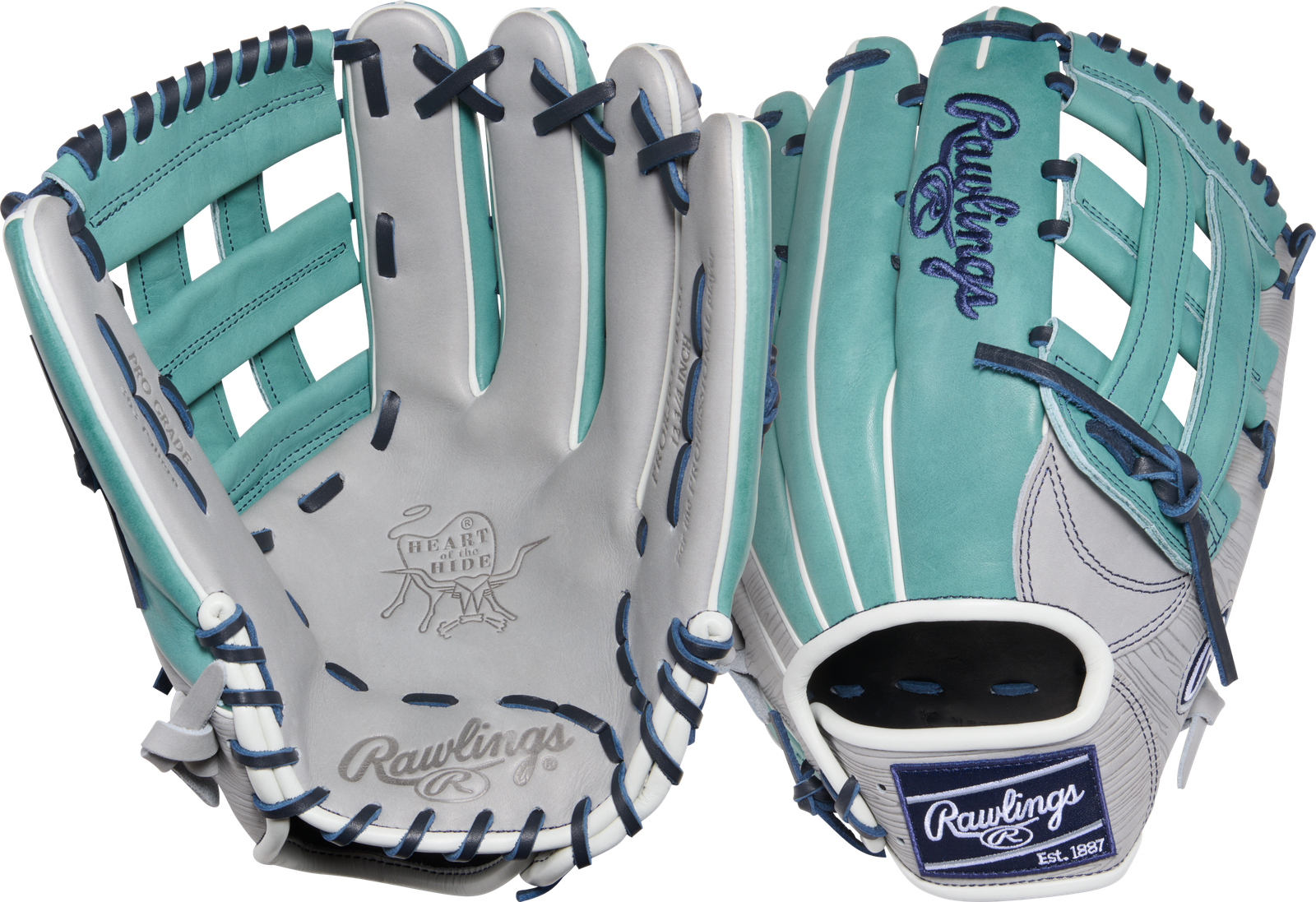 2026 Rawlings Heart of the Hide 12.75" Outfield Baseball Glove PROR3039-6GSP Grey / Spruce