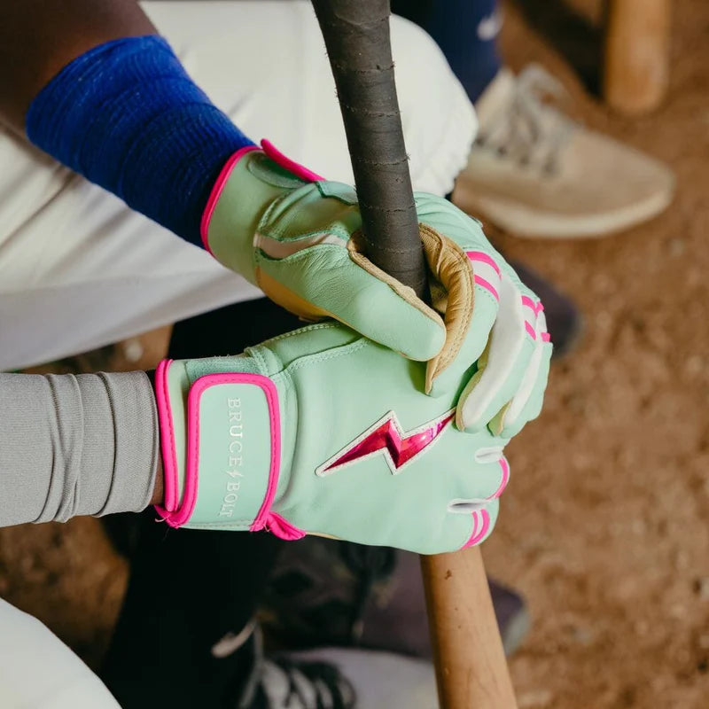 2026 Bruce Bolt Fernando Tatis Jr. Signature Series Short Cuff Batting Gloves BB-SCBG-FTJ25 - Youth - Mint / Pink