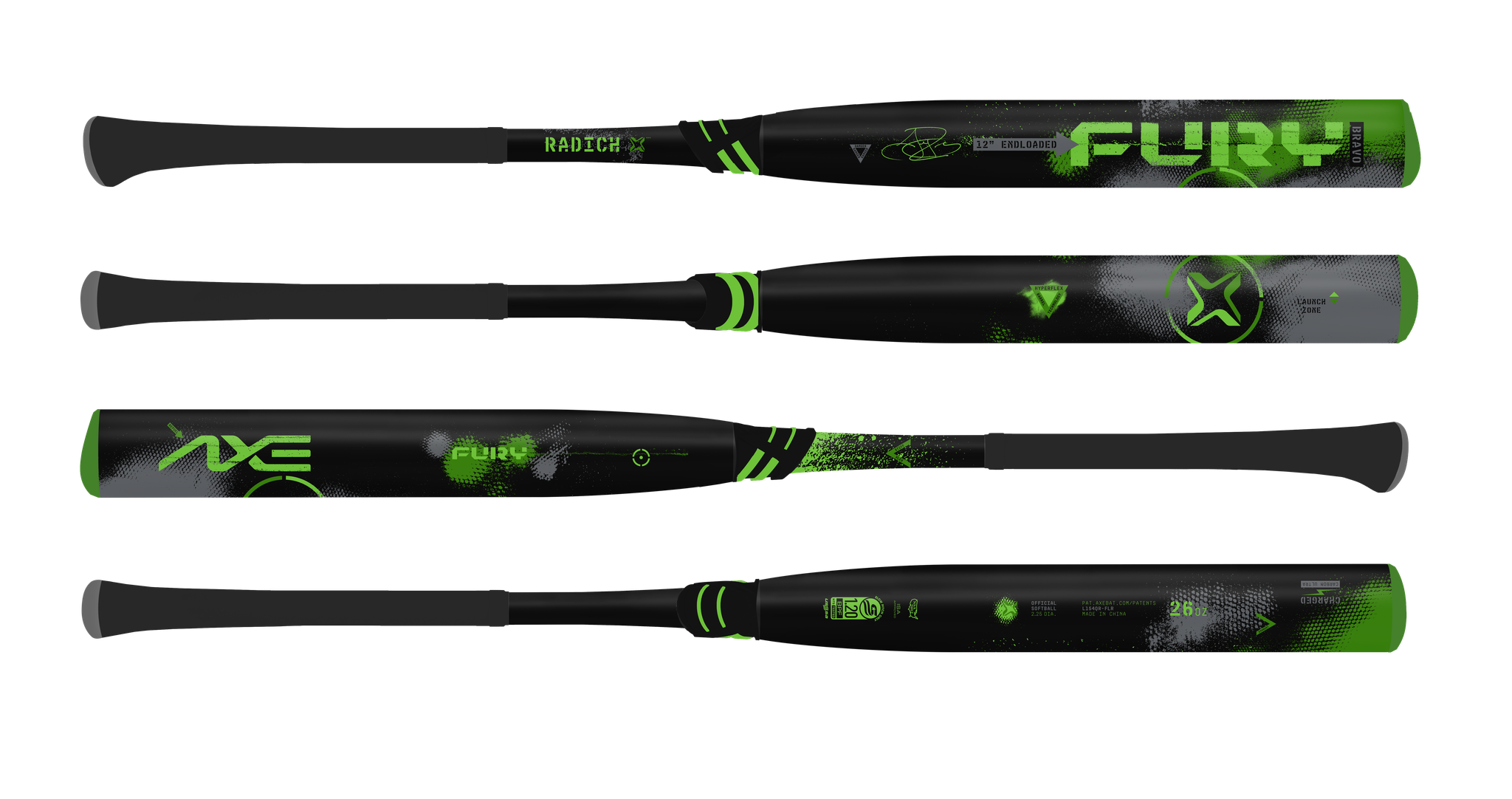 2026 Axe Fury Bravo John Radich Flared Handle 2 Piece 12" Endload (0.5 oz) Slo-Pitch Bat USSSA L154QR - FLR