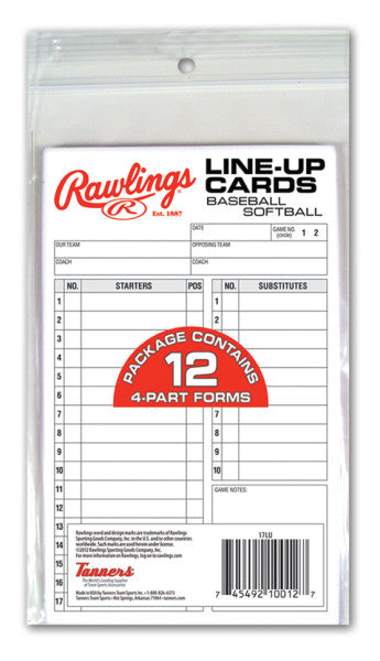 Rawlings Line-Up Card (12-Pack)